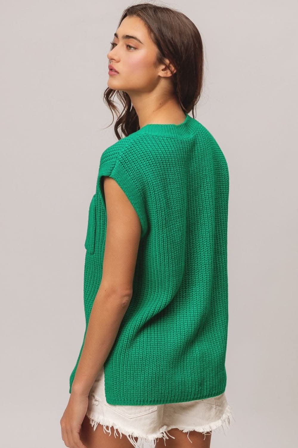 BiBi Patch Pocket Cap Sleeve Sweater Top - Love Salve
